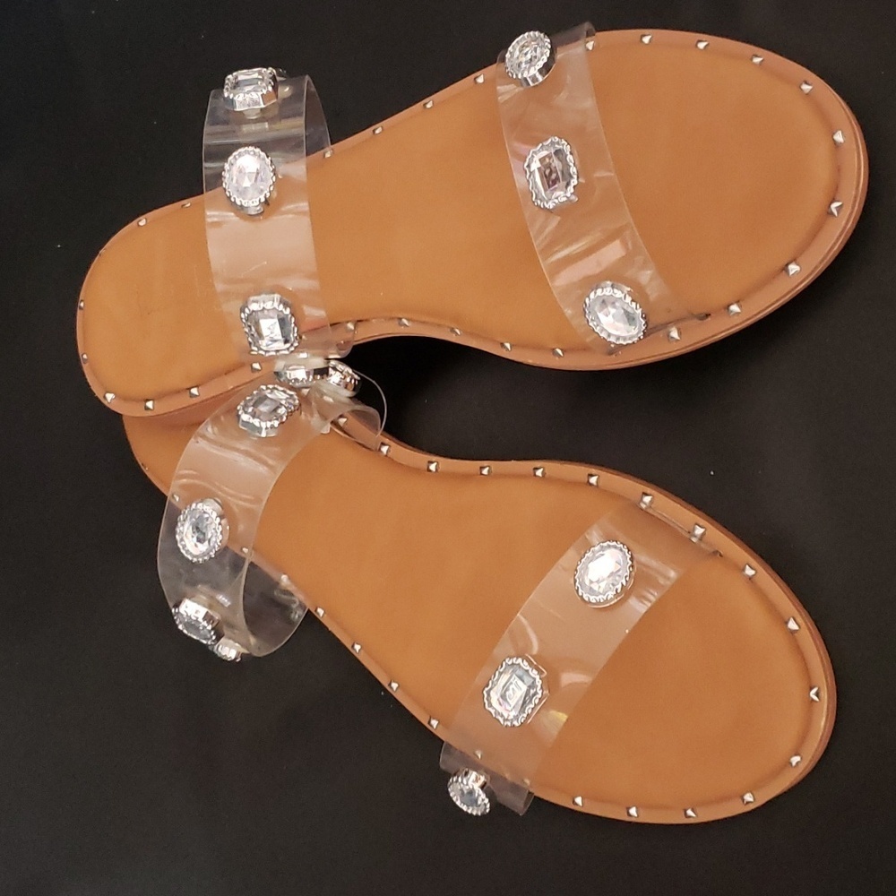 Nicole Miller Double Clear Strap with Rhinestone Sandals